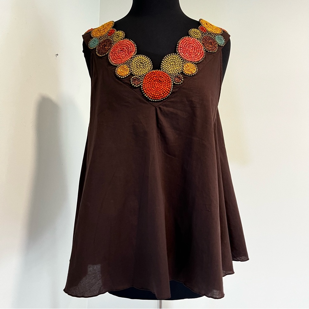 Monique Leshman Brown Deco Beaded V-Umbrella top